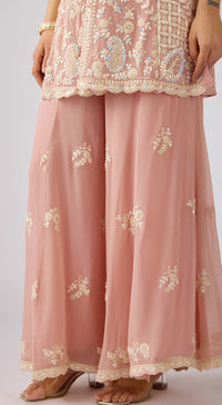 Peach Georgette Embroidered Cape Set