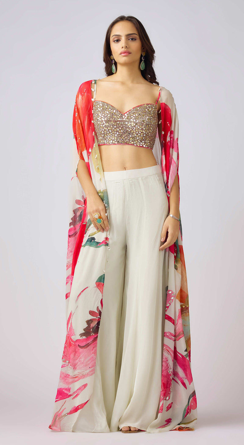 Multi Embroidered Cape Set