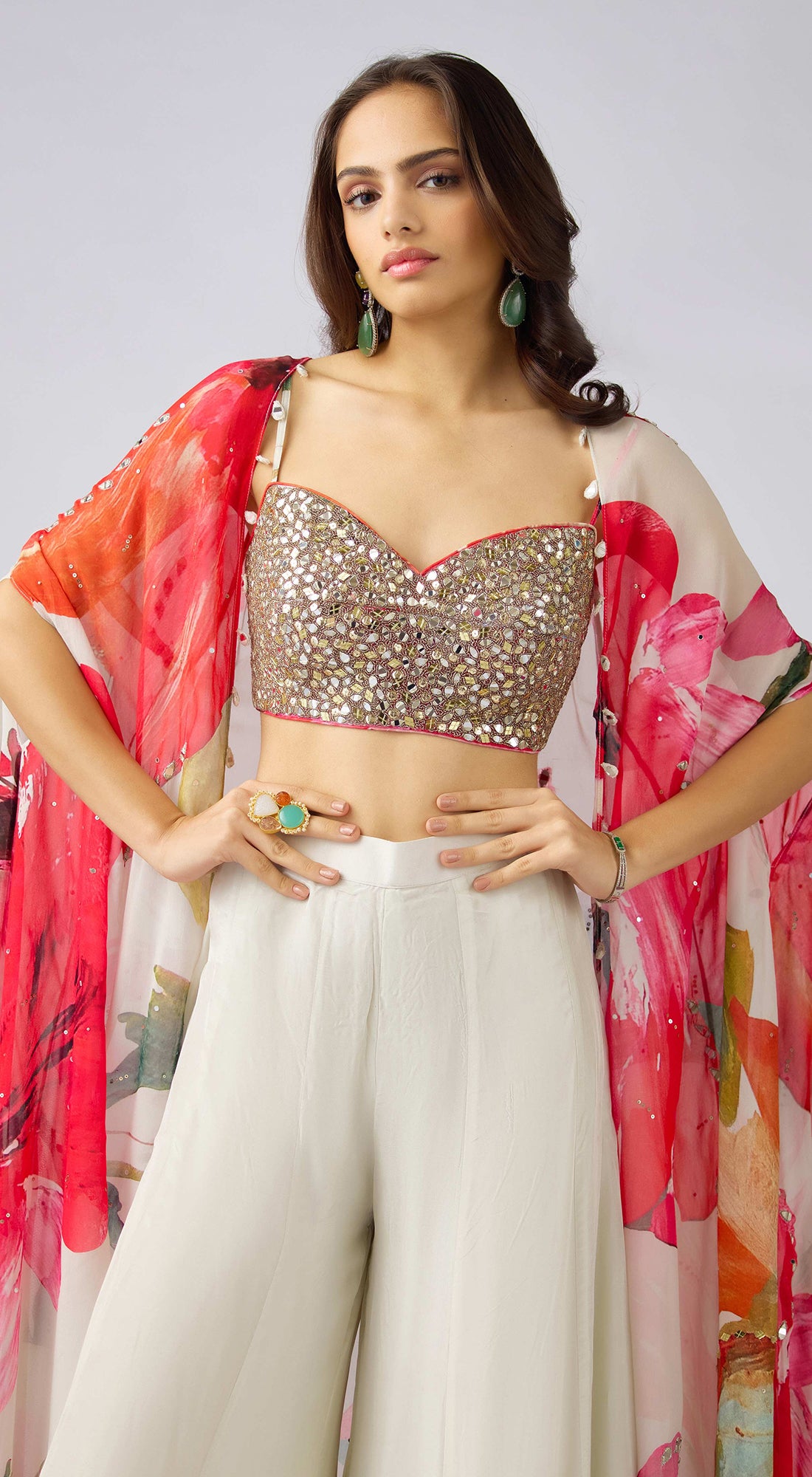 Multi Embroidered Cape Set