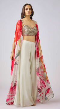 Multi Embroidered Cape Set