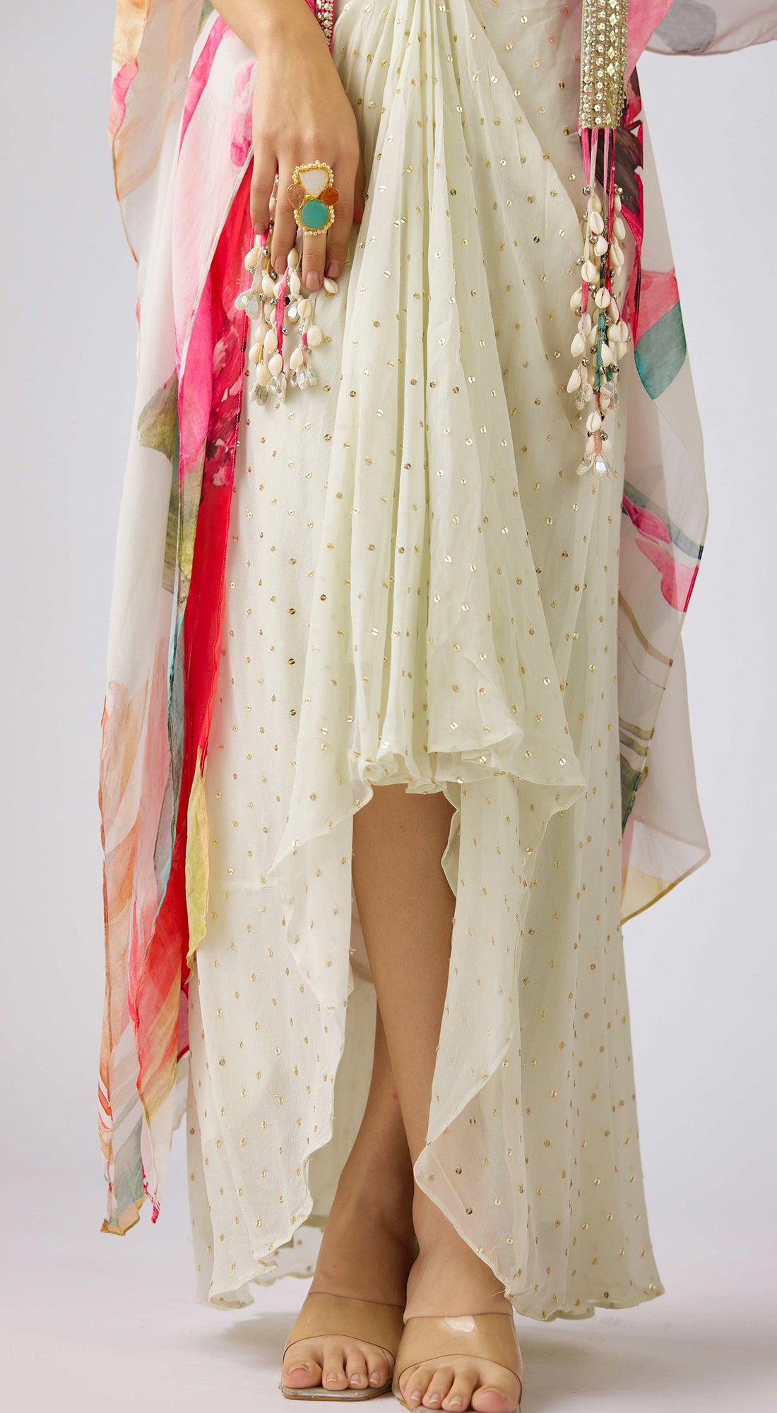 Multi Crepe Embroidered Floral Cape Set