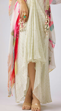 Multi Crepe Embroidered Floral Cape Set