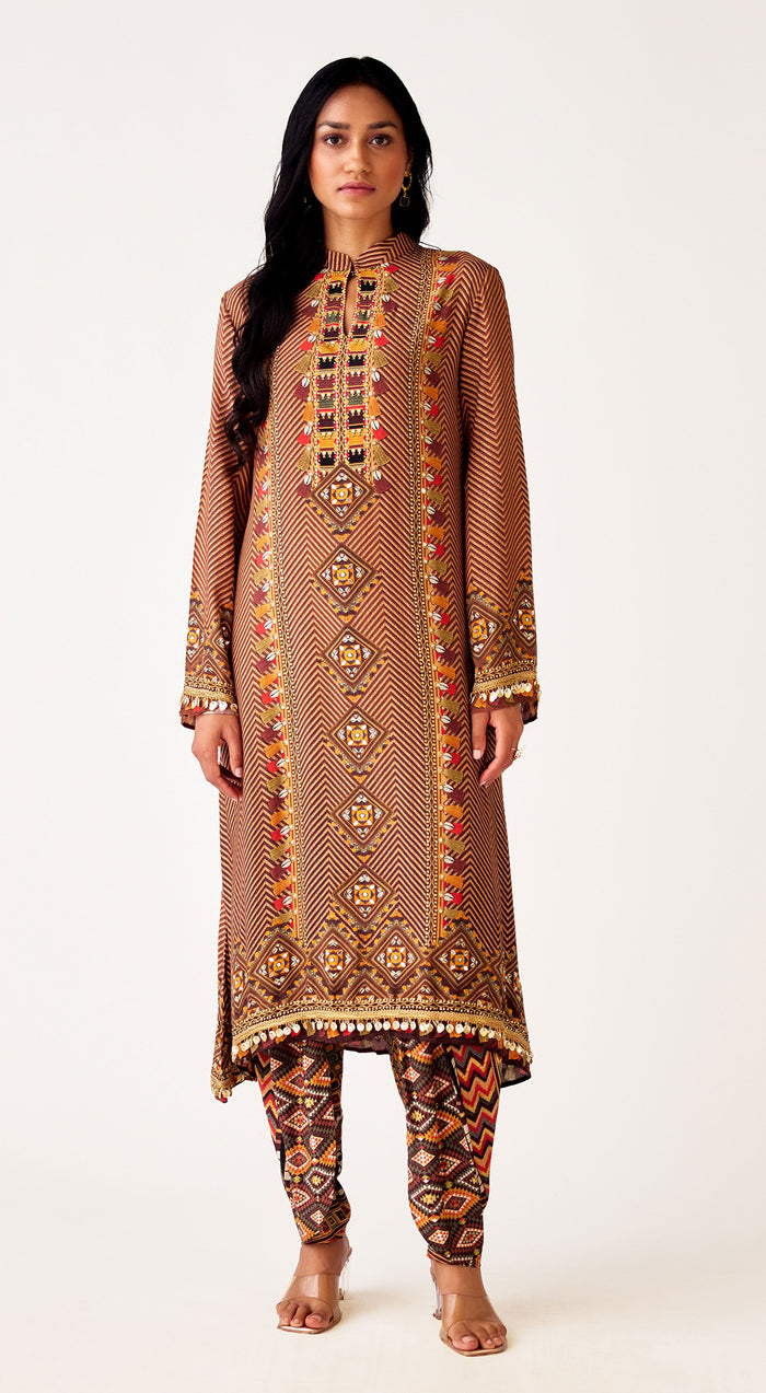 Brown Muslin Embroidered Suit Set