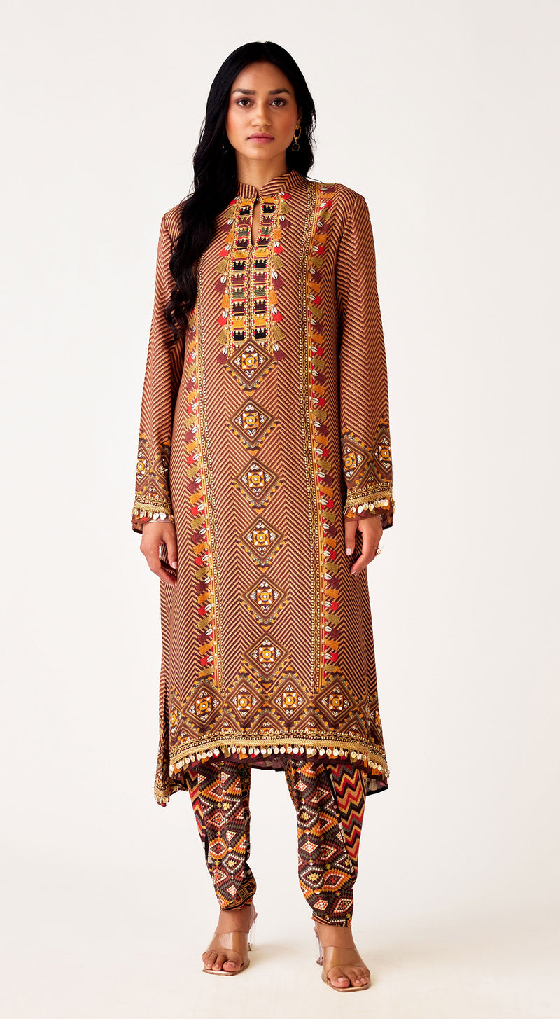 Brown Muslin Embroidered Suit Set