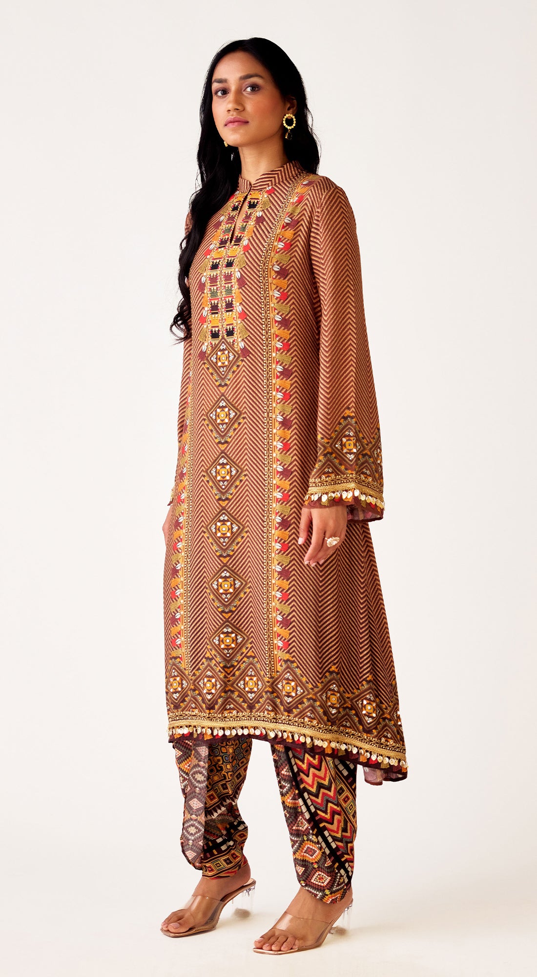 Brown Muslin Embroidered Suit Set