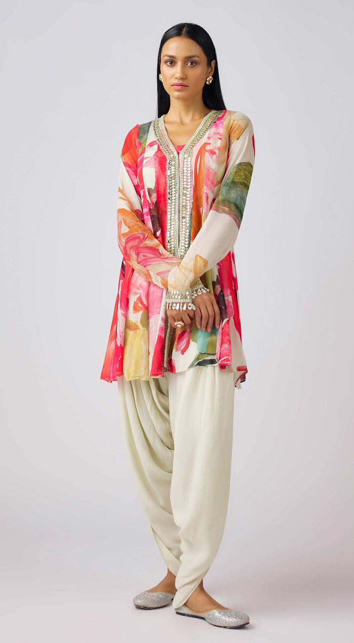 Multi Crepe Embroidered Floral Dhoti Set