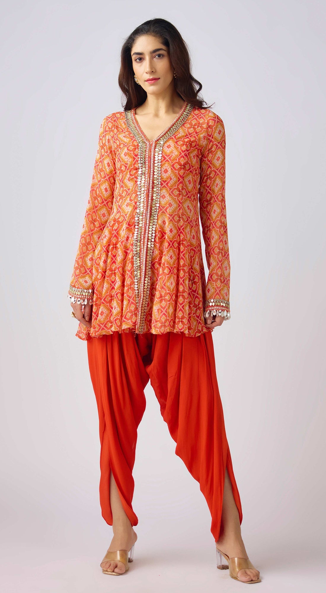 Orange Georgette Embroidered Dhoti Set