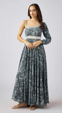 Grey Crepe Embroidered Dress