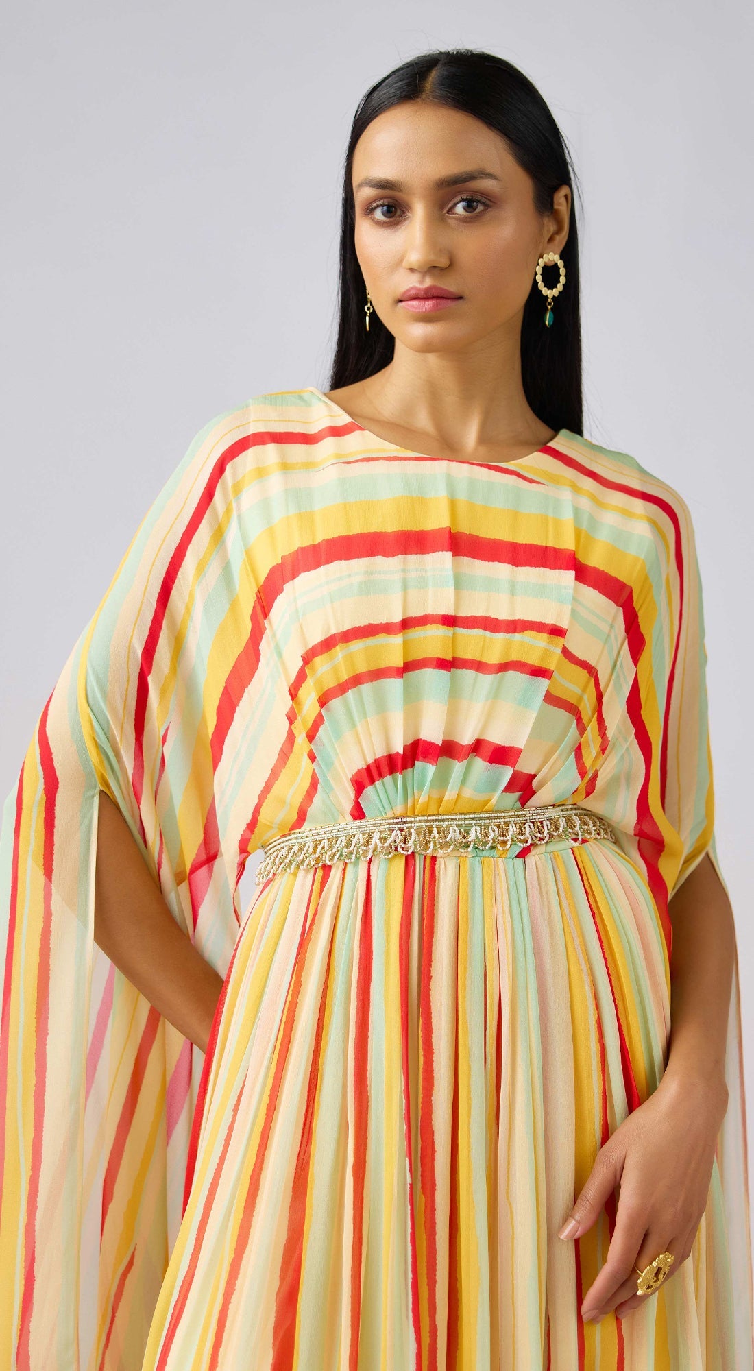 Yellow Georgette Abstract Embellished Dress