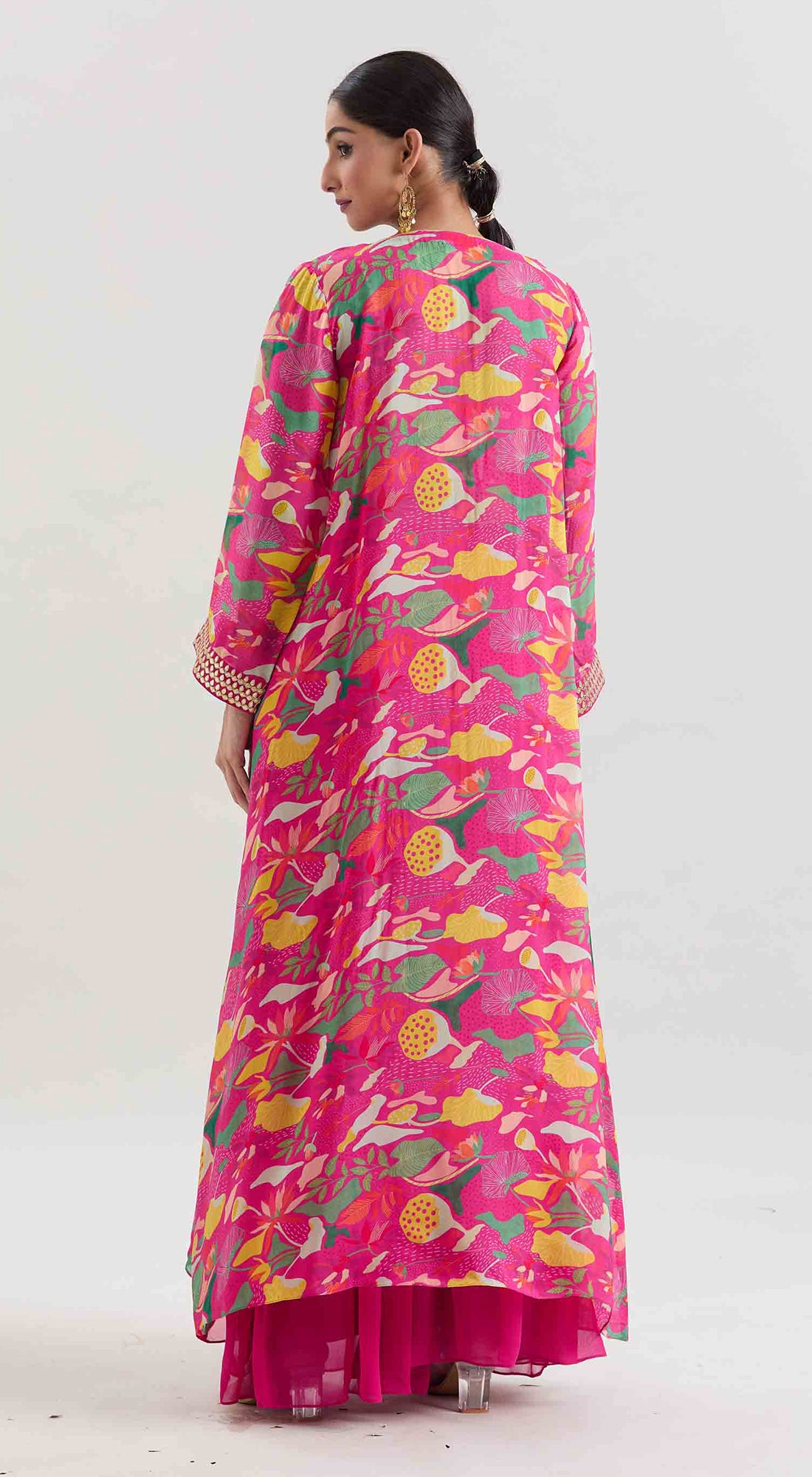 Pink Floral Print Jacket & Sharara Set