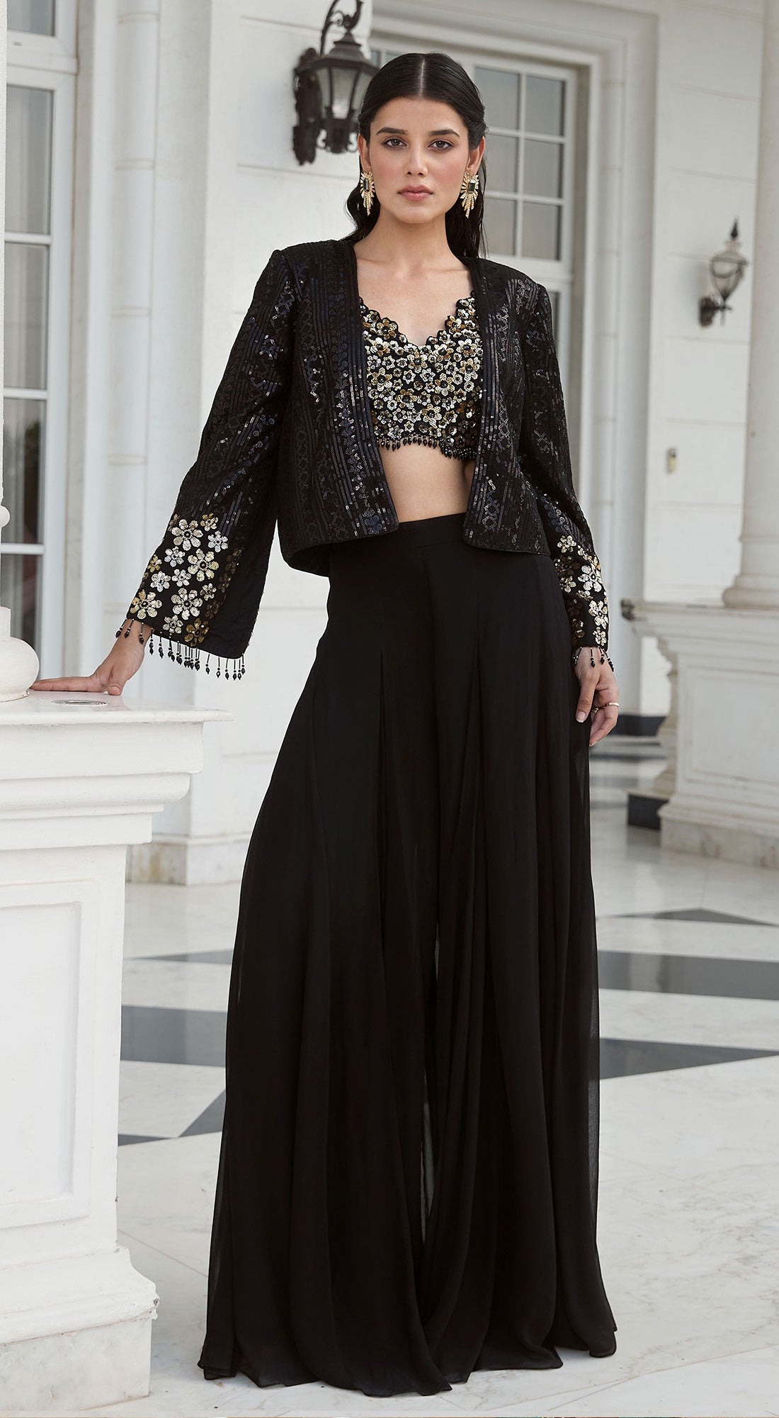 Black Sharara Set With Jacket