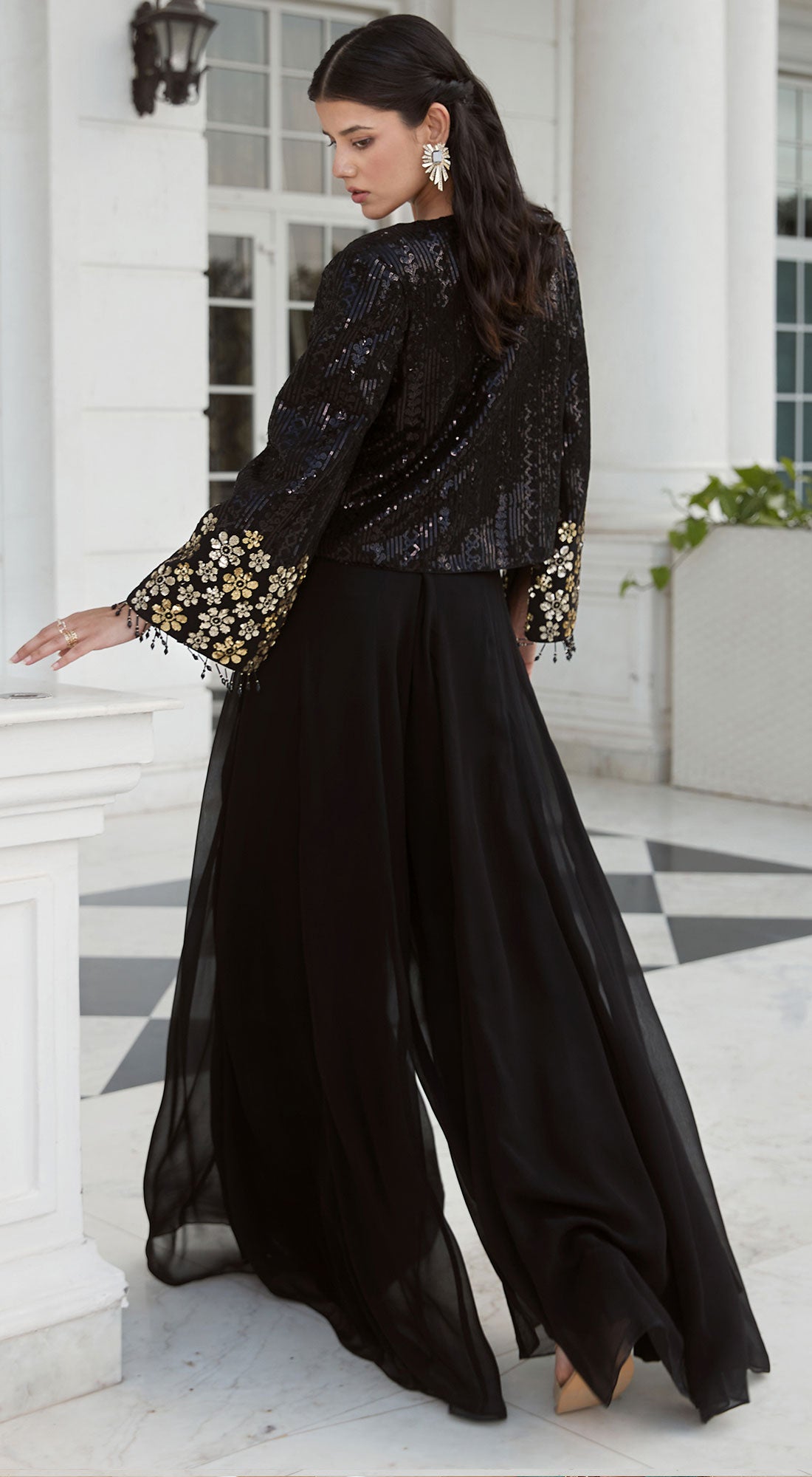 Black Sharara Set With Jacket