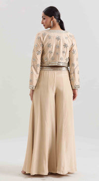 Beige Embroidered Sharara Set With Jacket