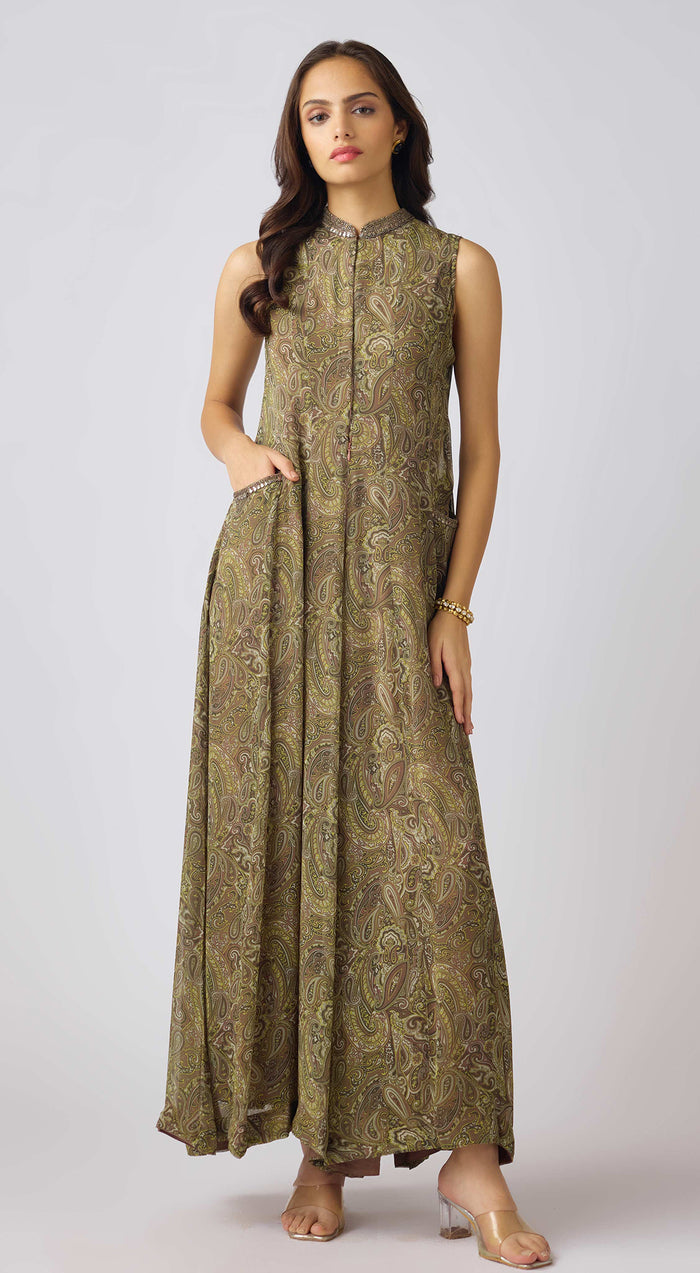 Moss Green Georgette Embellished Jumpsuit