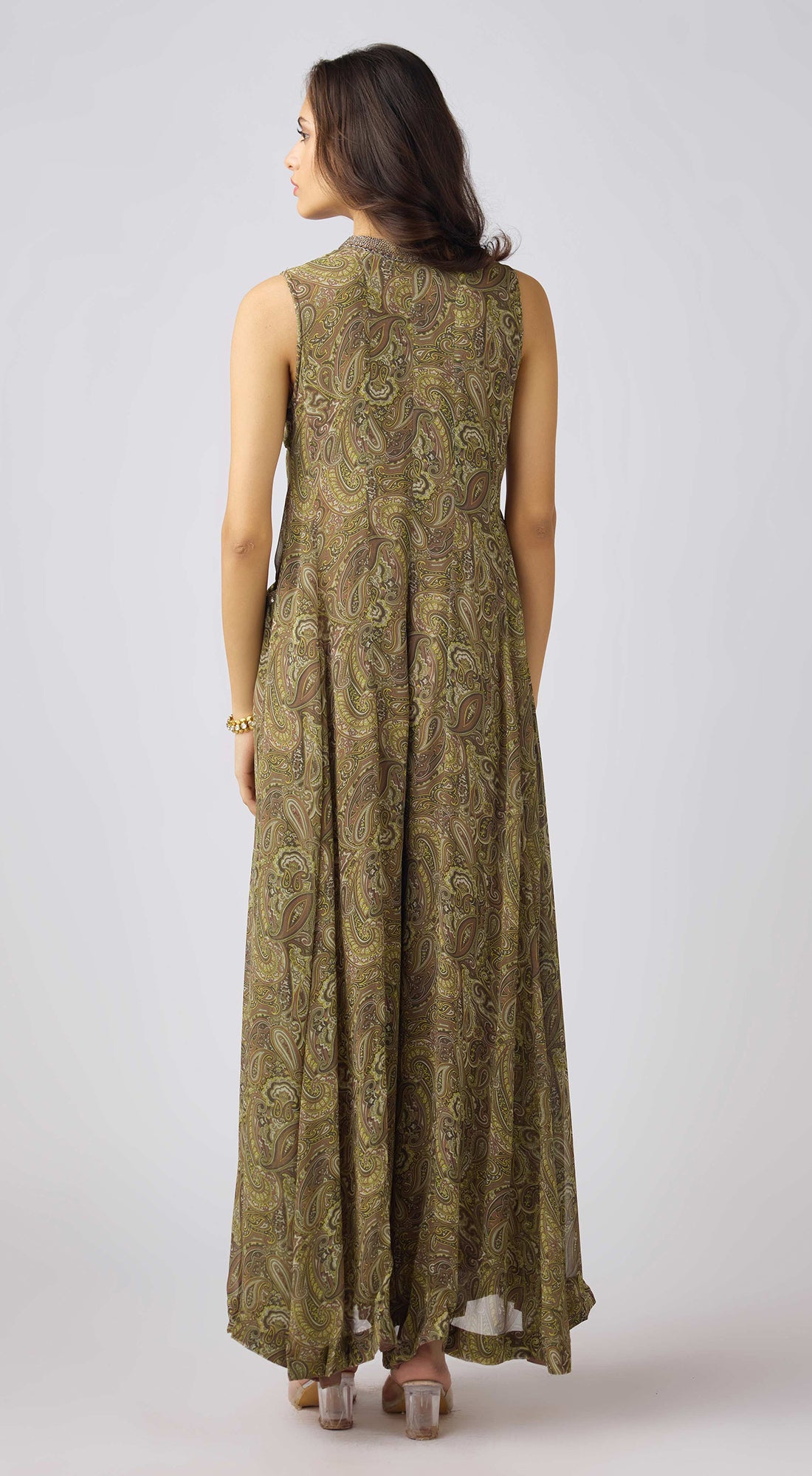 Moss Green Georgette Embellished Jumpsuit