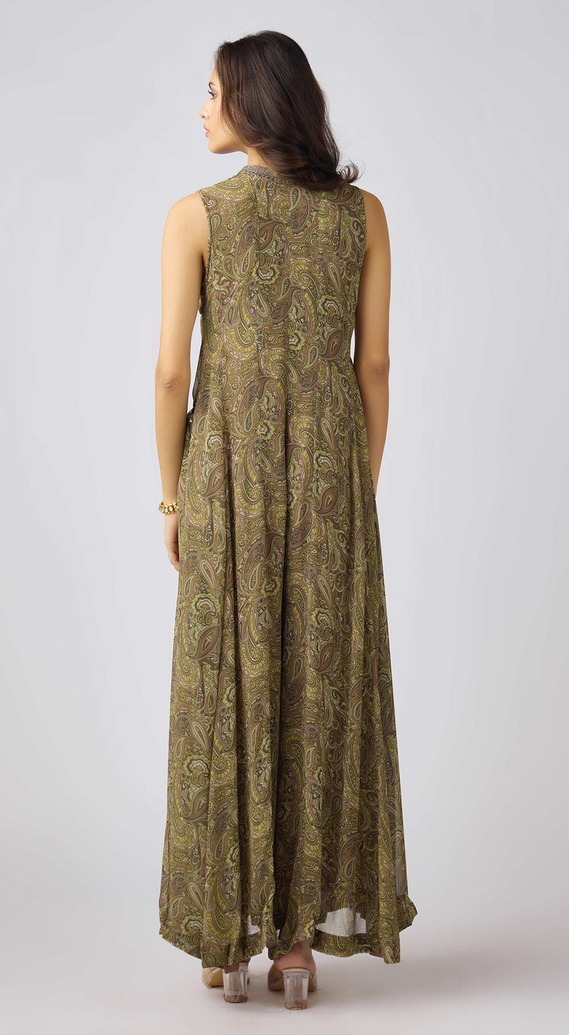 Moss Green Georgette Embellished Jumpsuit