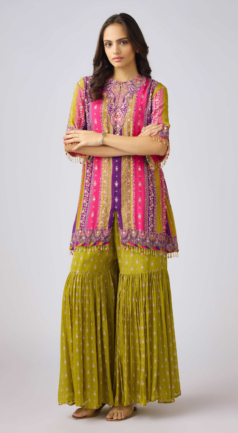 Lime Chinon Embroidered Sharara Set