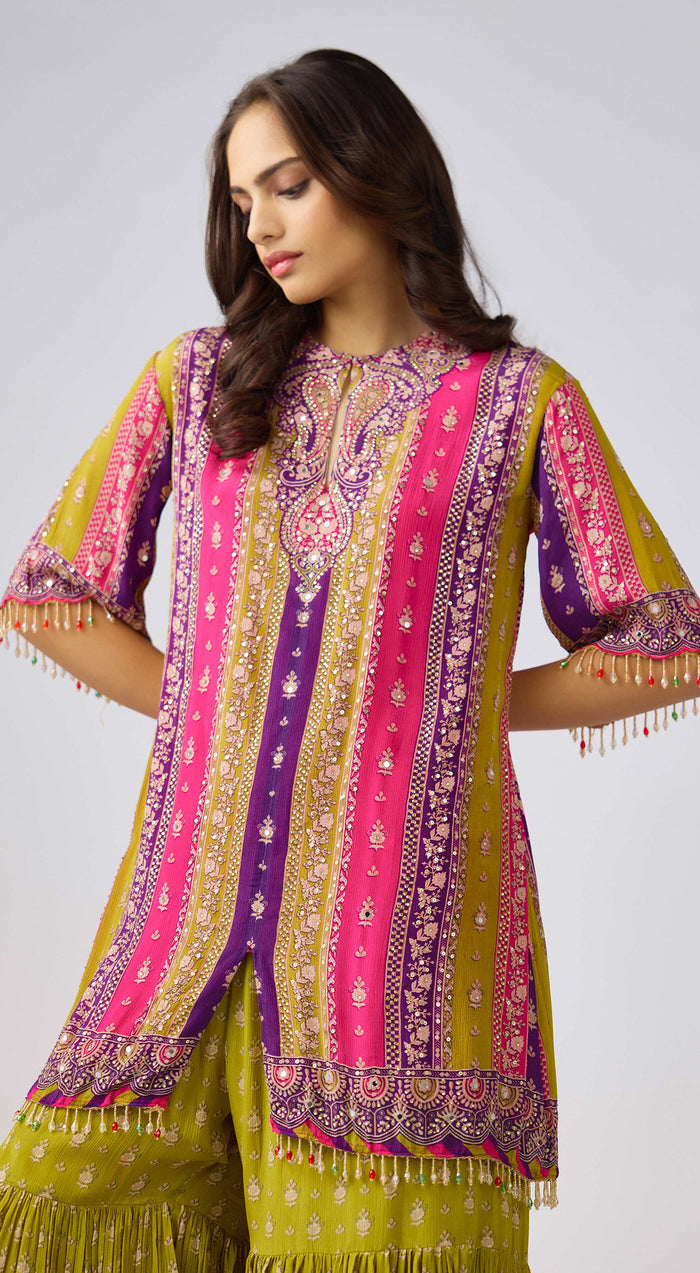 Lime Chinon Embroidered Sharara Set