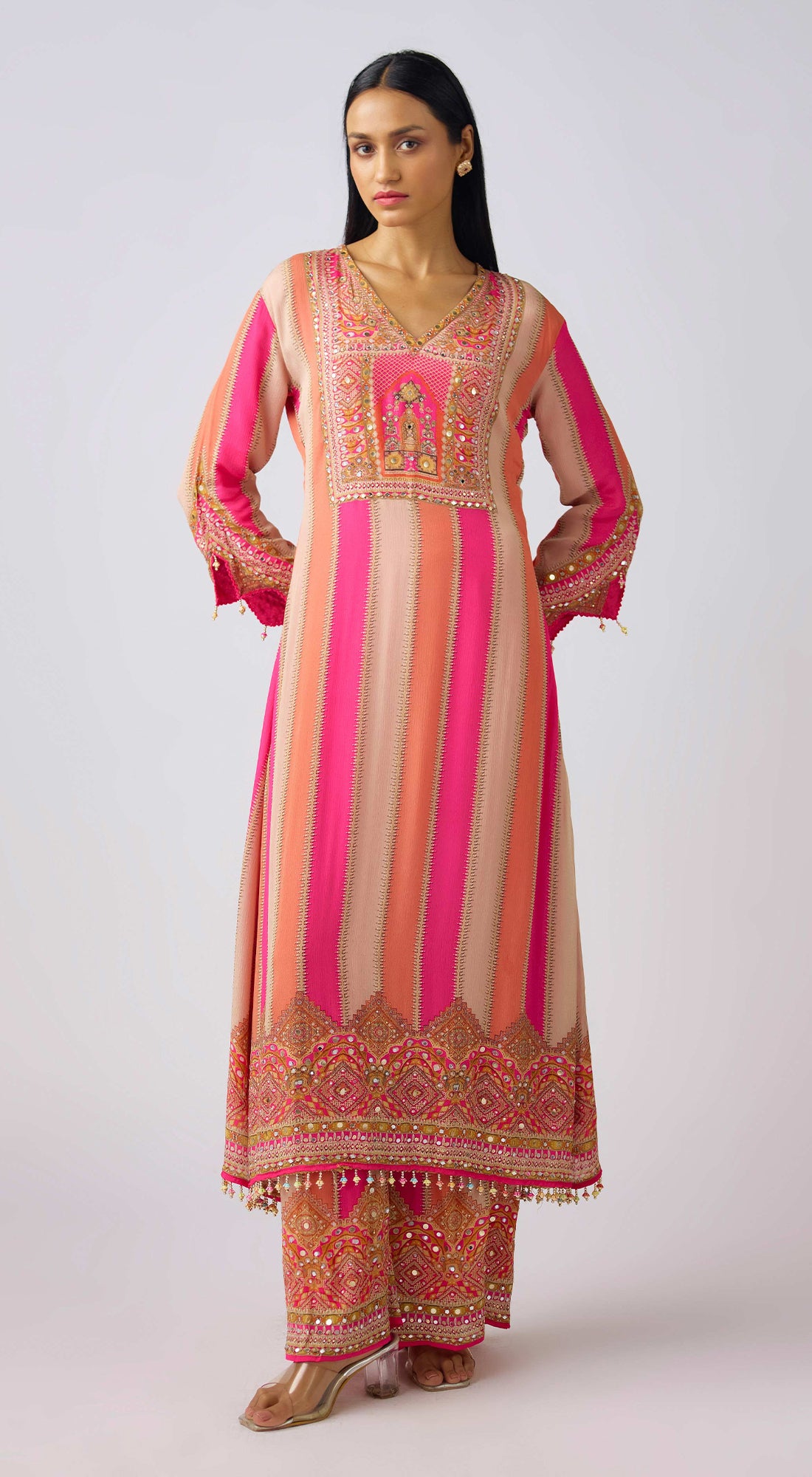 Pink Chinon Embroidered Suit Set