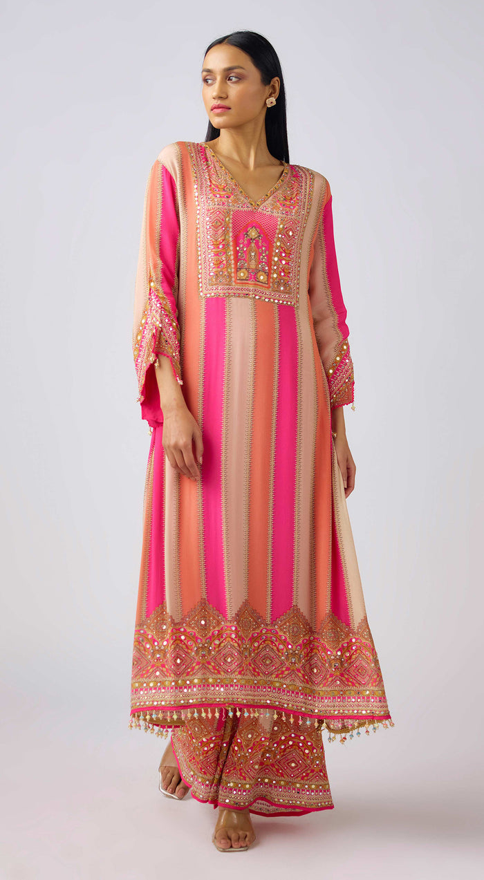 Pink Chinon Embroidered Suit Set