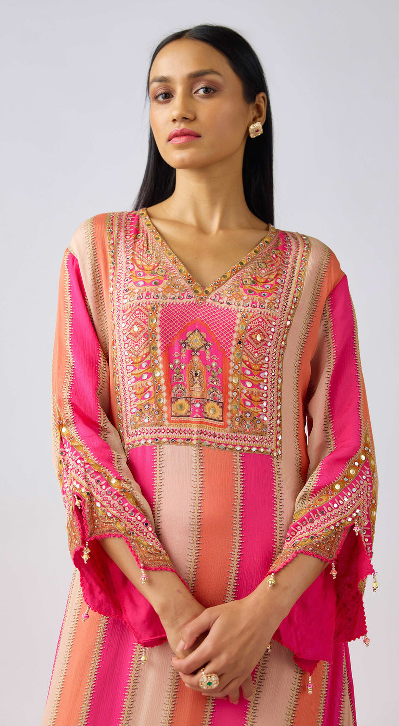 Pink Chinon Embroidered Suit Set