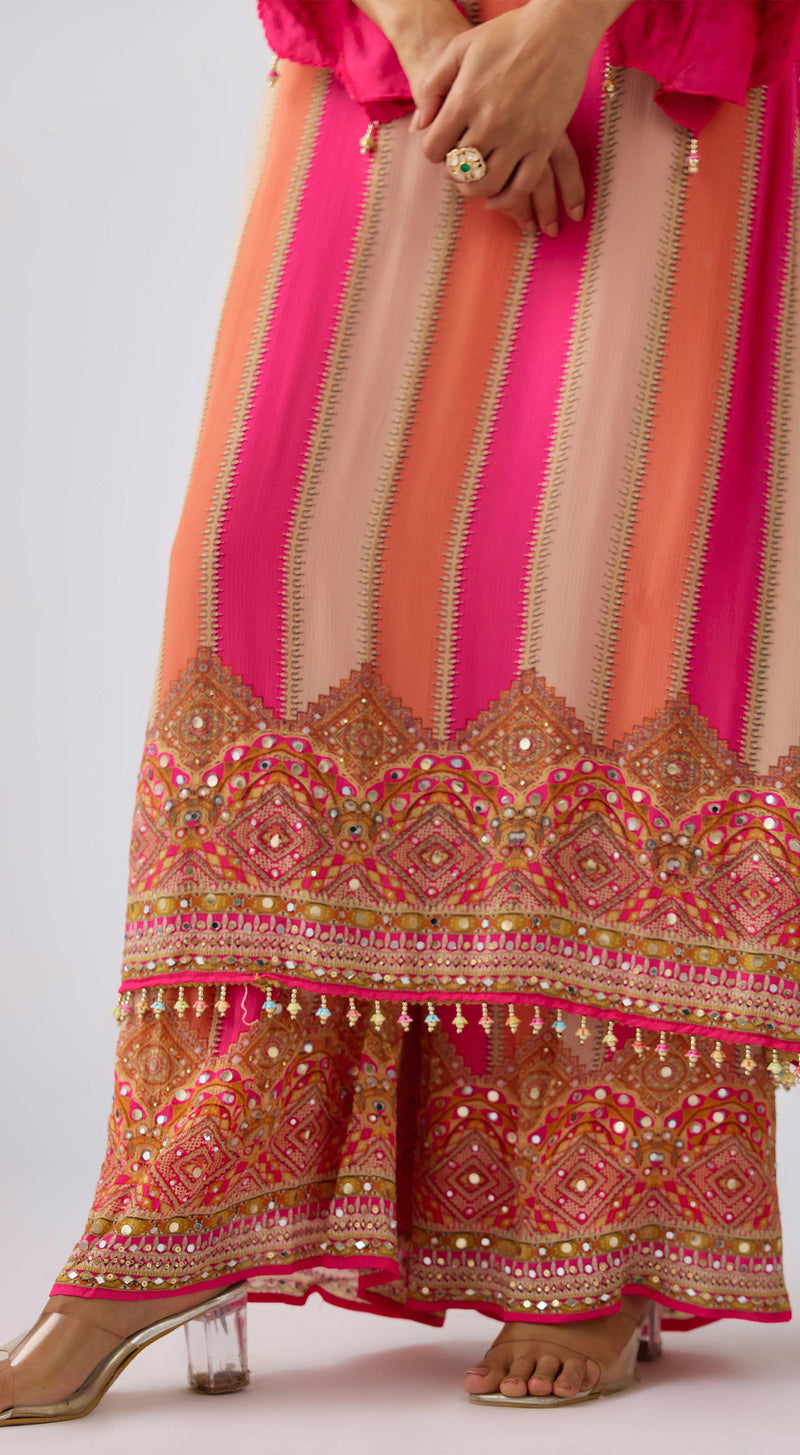 Pink Chinon Embroidered Suit Set