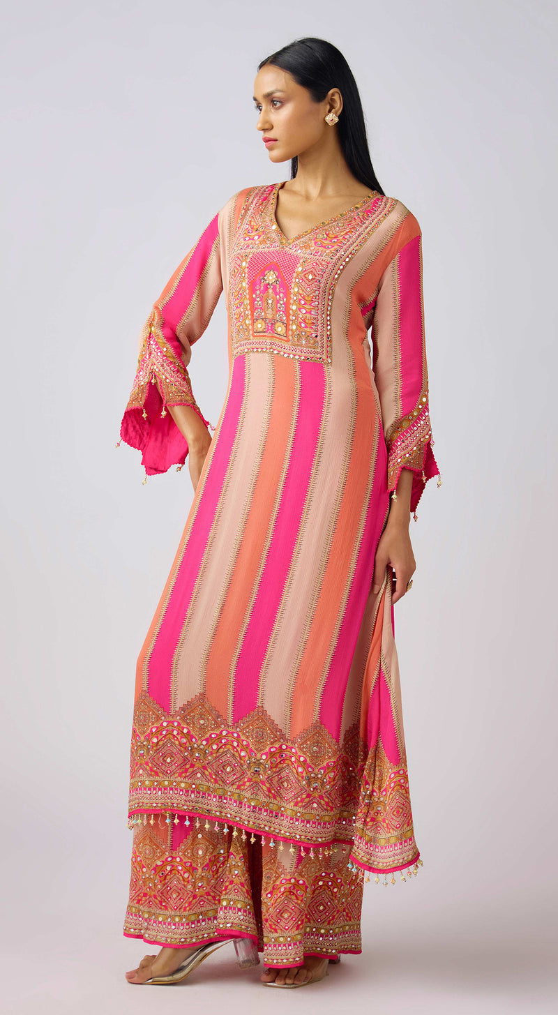 Pink Chinon Embroidered Suit Set