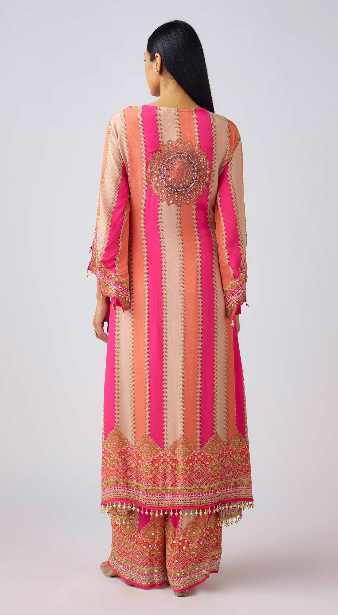 Pink Chinon Embroidered Suit Set