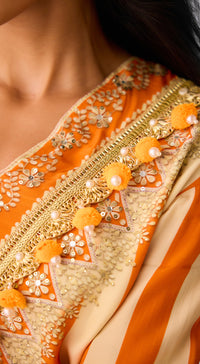 Orange Crepe Pearl Embellished Suit Set