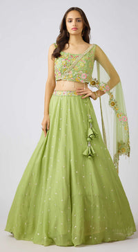 Pista Georgette Embroidered Lehenga Set