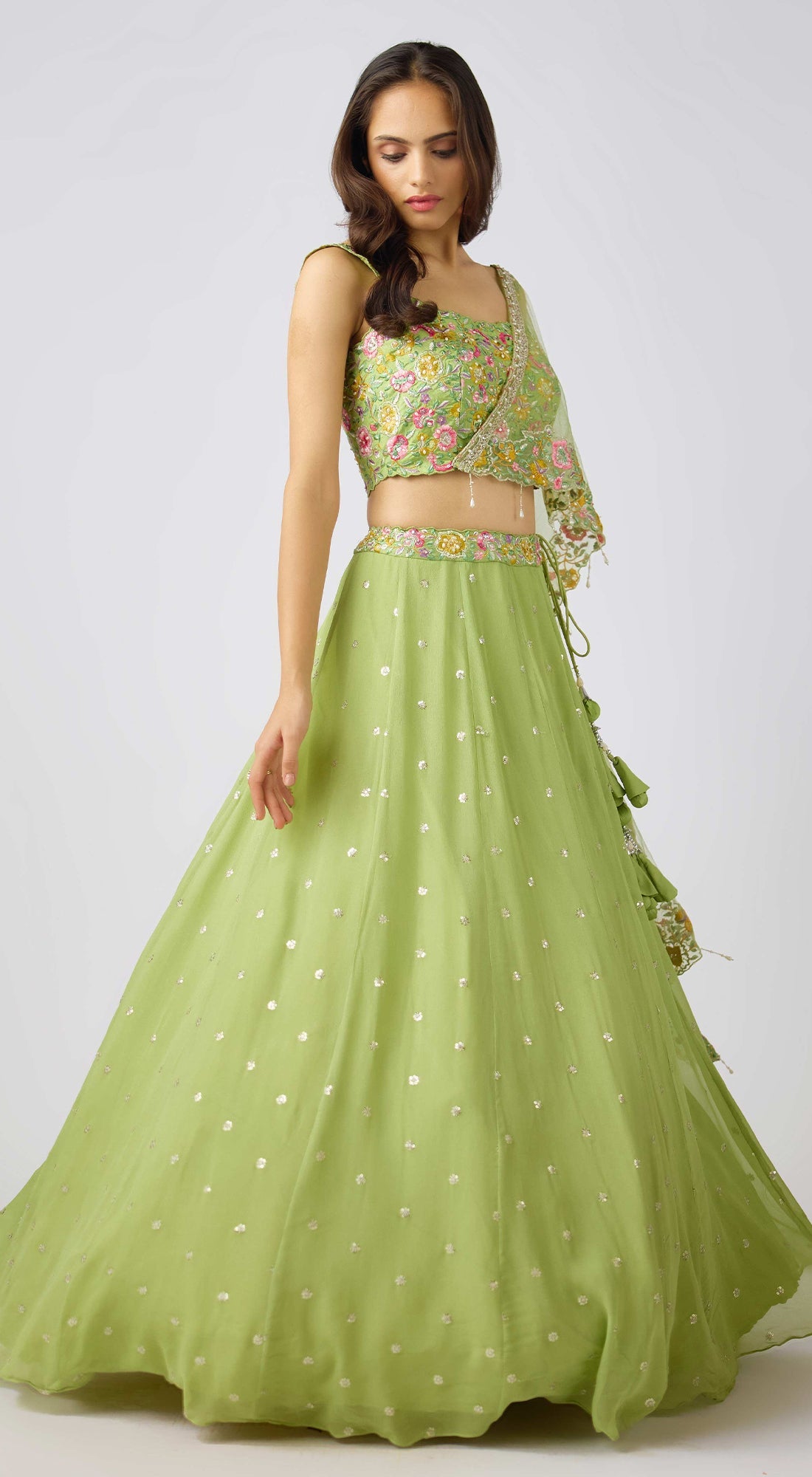 Pista Georgette Embroidered Lehenga Set