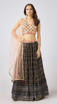 Grey Organza Embroidered Lehenga Set