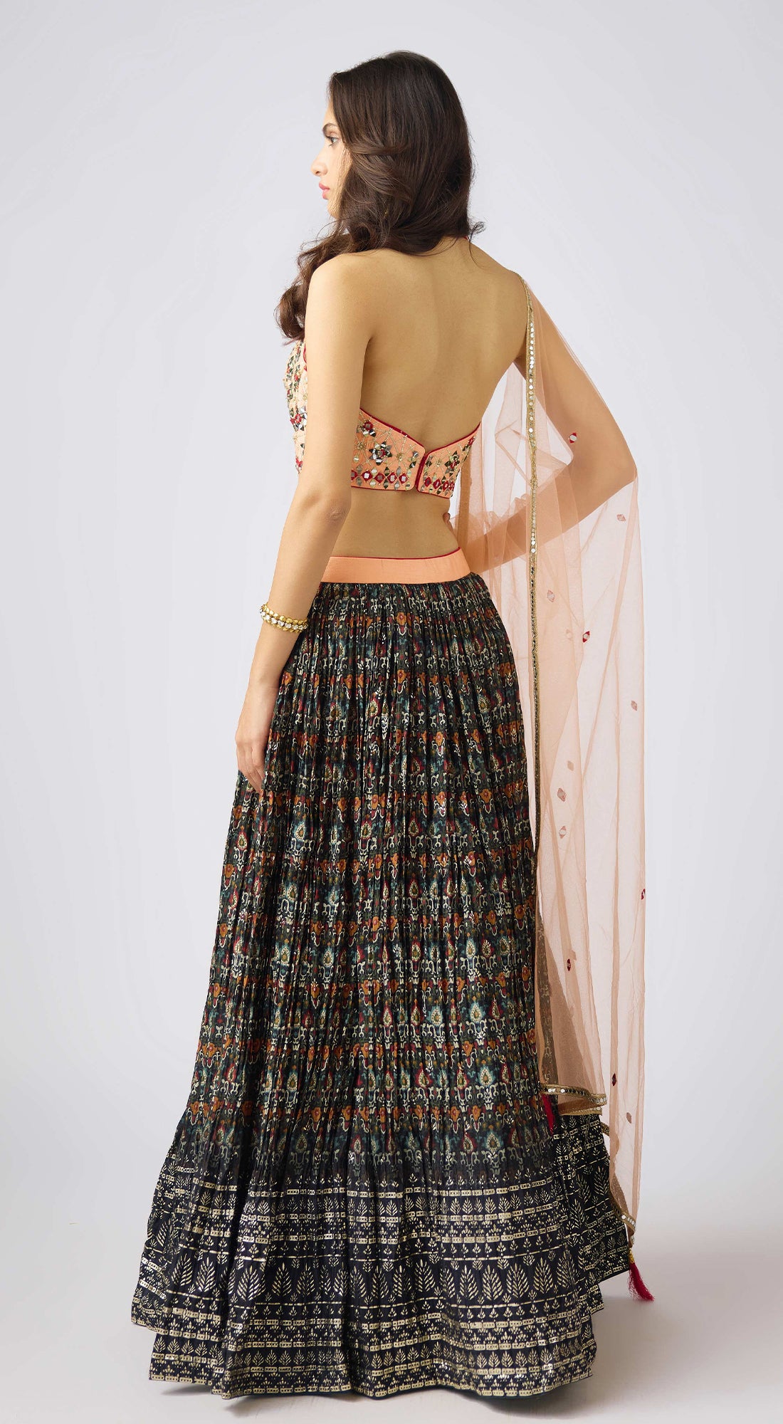 Grey Organza Embroidered Lehenga Set