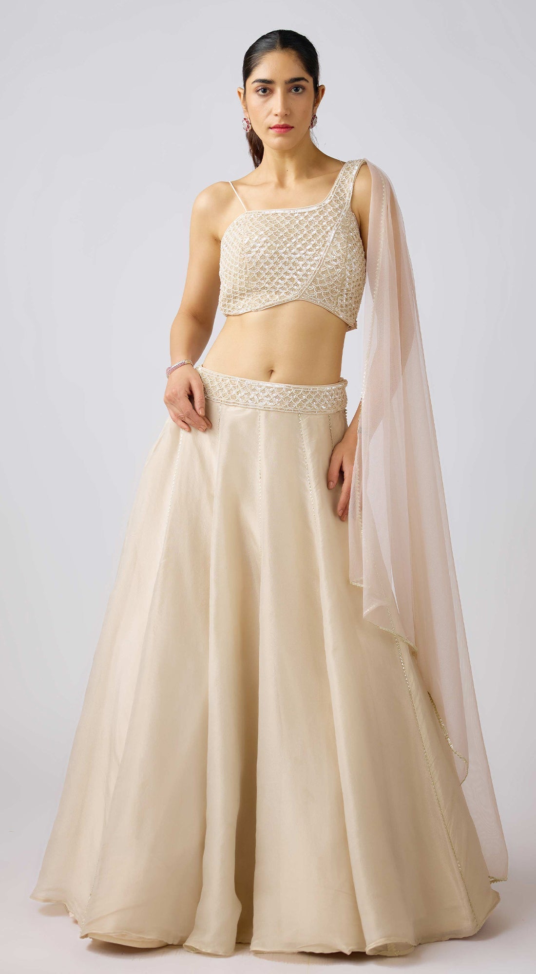 White Organza Embroidered Lehenga Set