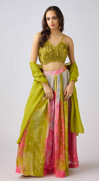 Pink Chinon Embroidered Lehenga Set