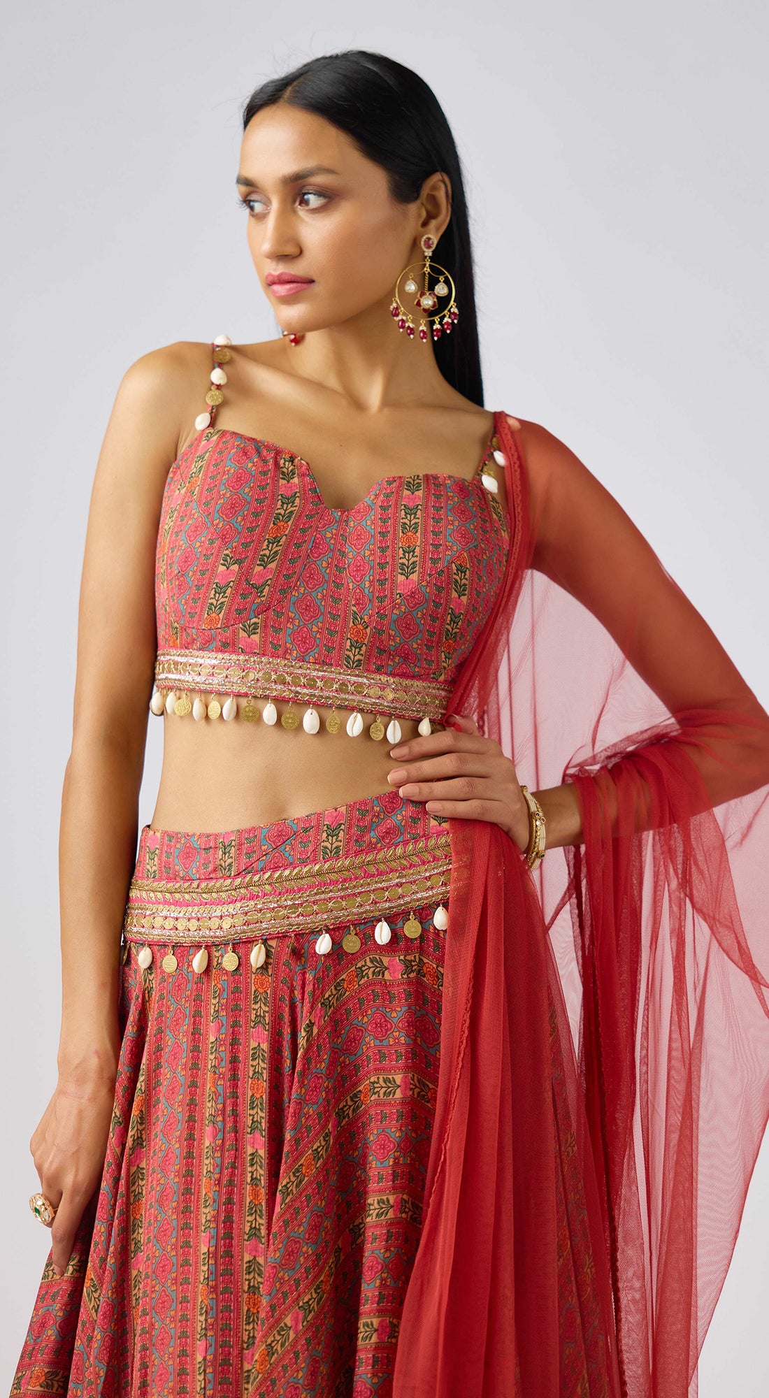 Maroon Chinon Embellished Lehenga Set