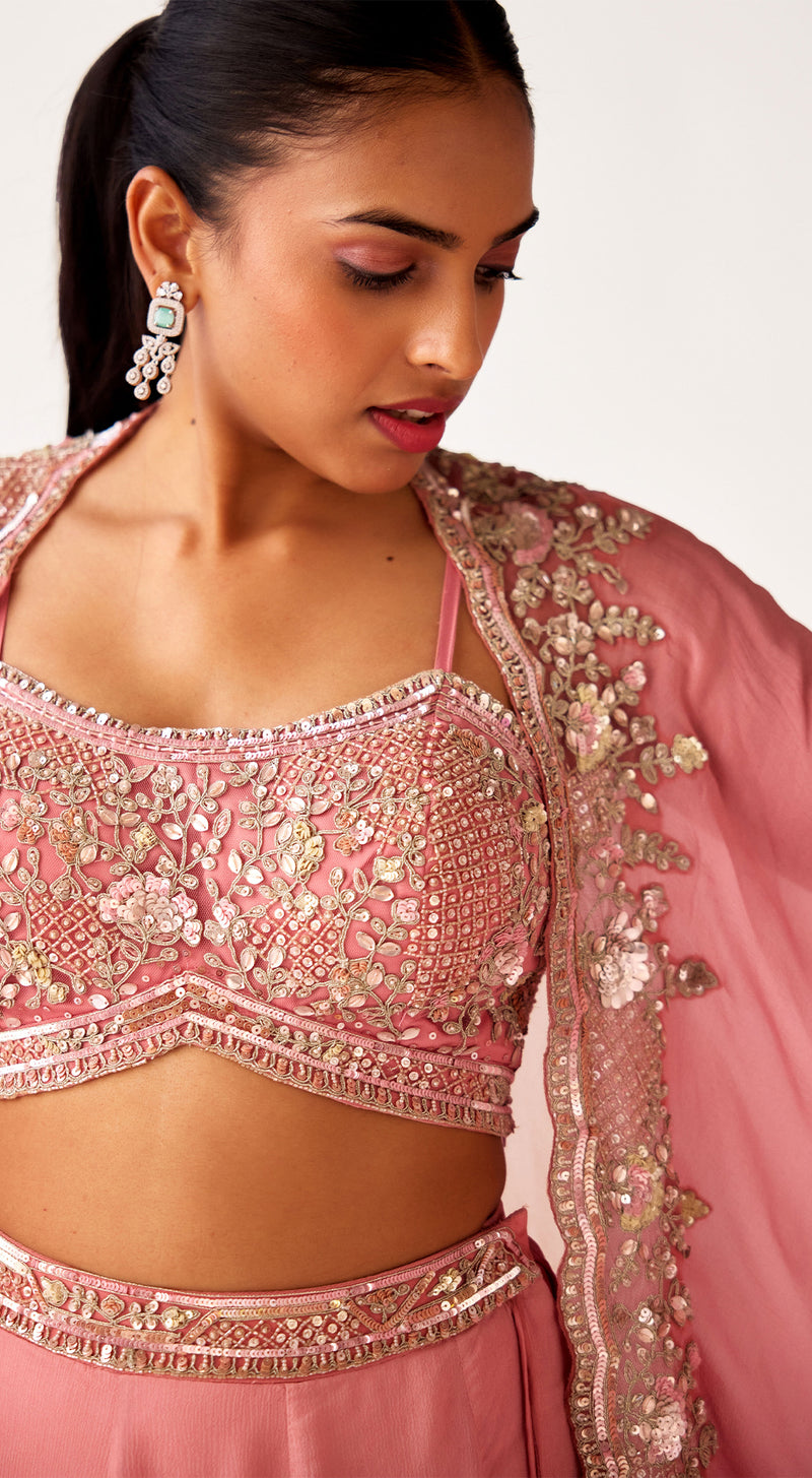 Pink Georgette Embroidered Lehenga Set