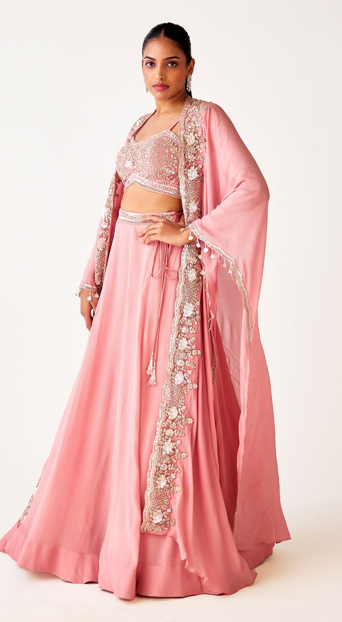 Pink Georgette Embroidered Lehenga Set