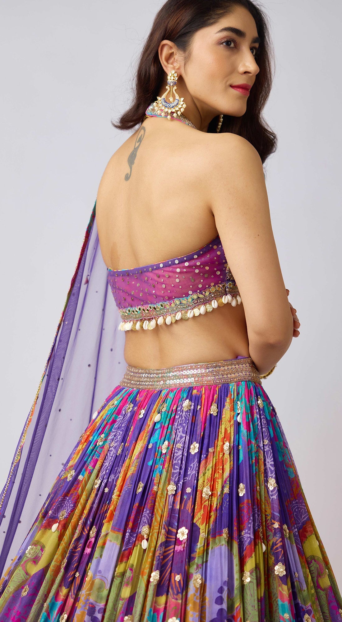 Purple Georgette Embroidered Lehenga Set