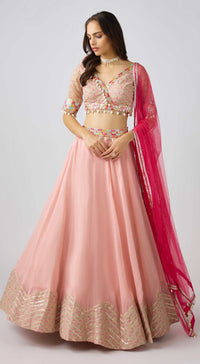 Peach Organza Embellished Lehenga Set