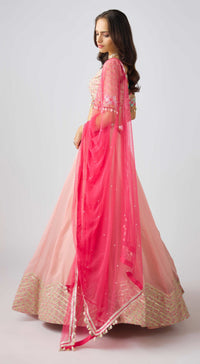 Peach Organza Embellished Lehenga Set