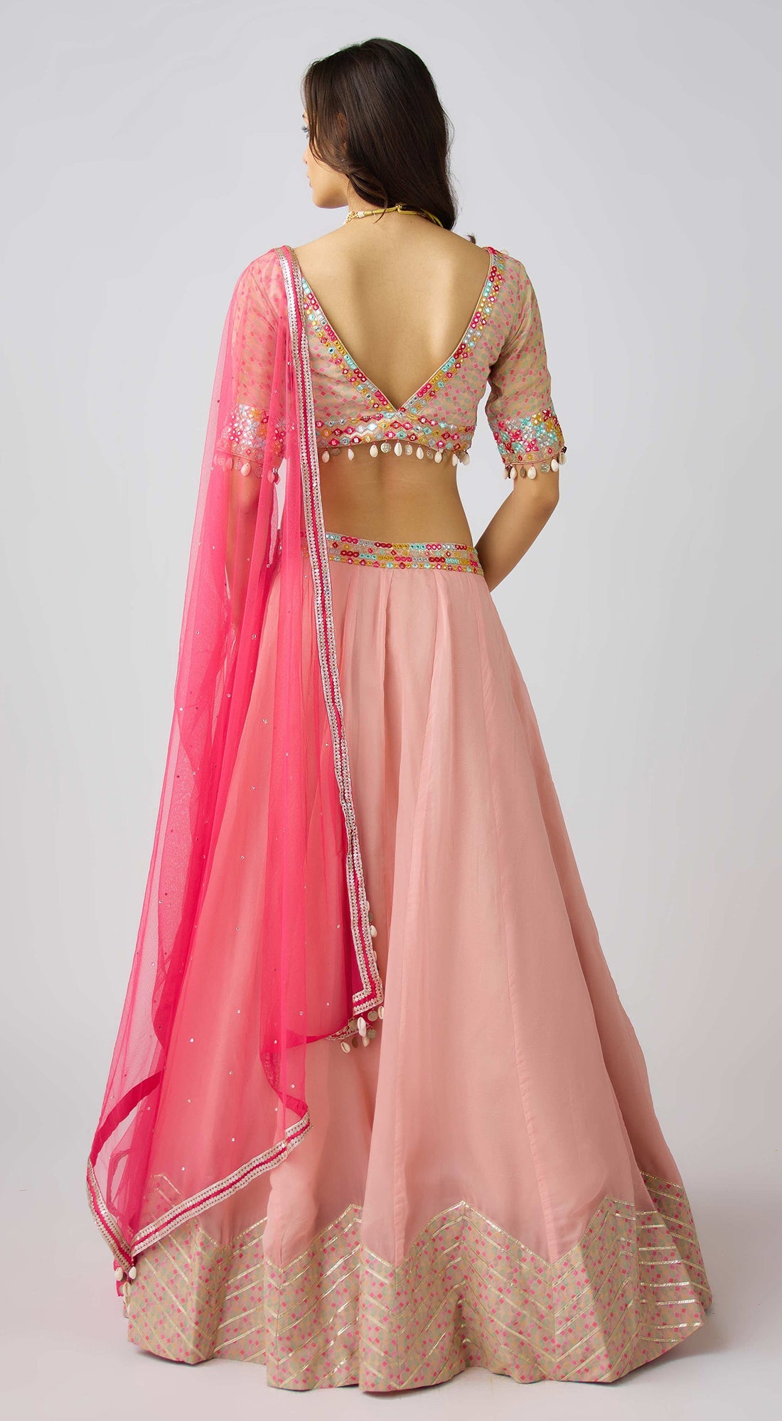 Peach Organza Embellished Lehenga Set