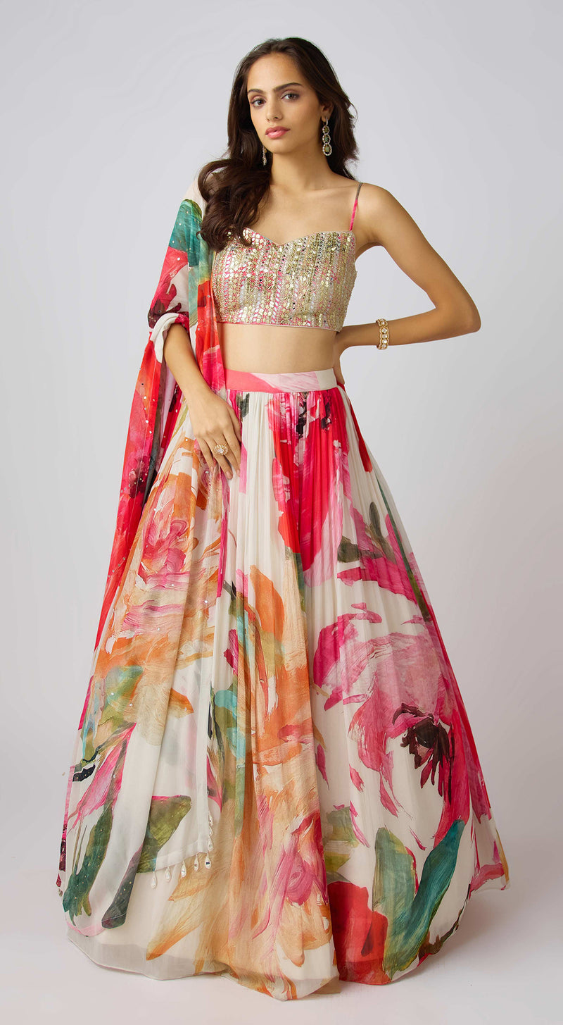 Multi Embroidered Lehenga Set