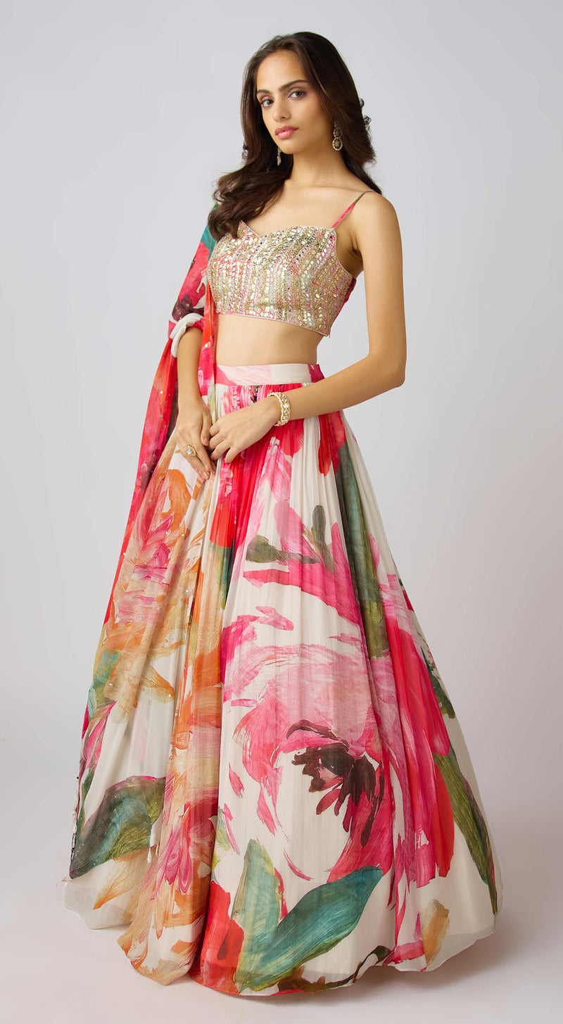 Multi Embroidered Lehenga Set