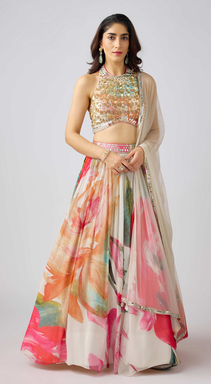 Multi Embroidered Lehenga Set