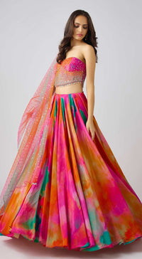 Multi Crepe Embroidered Lehenga Set