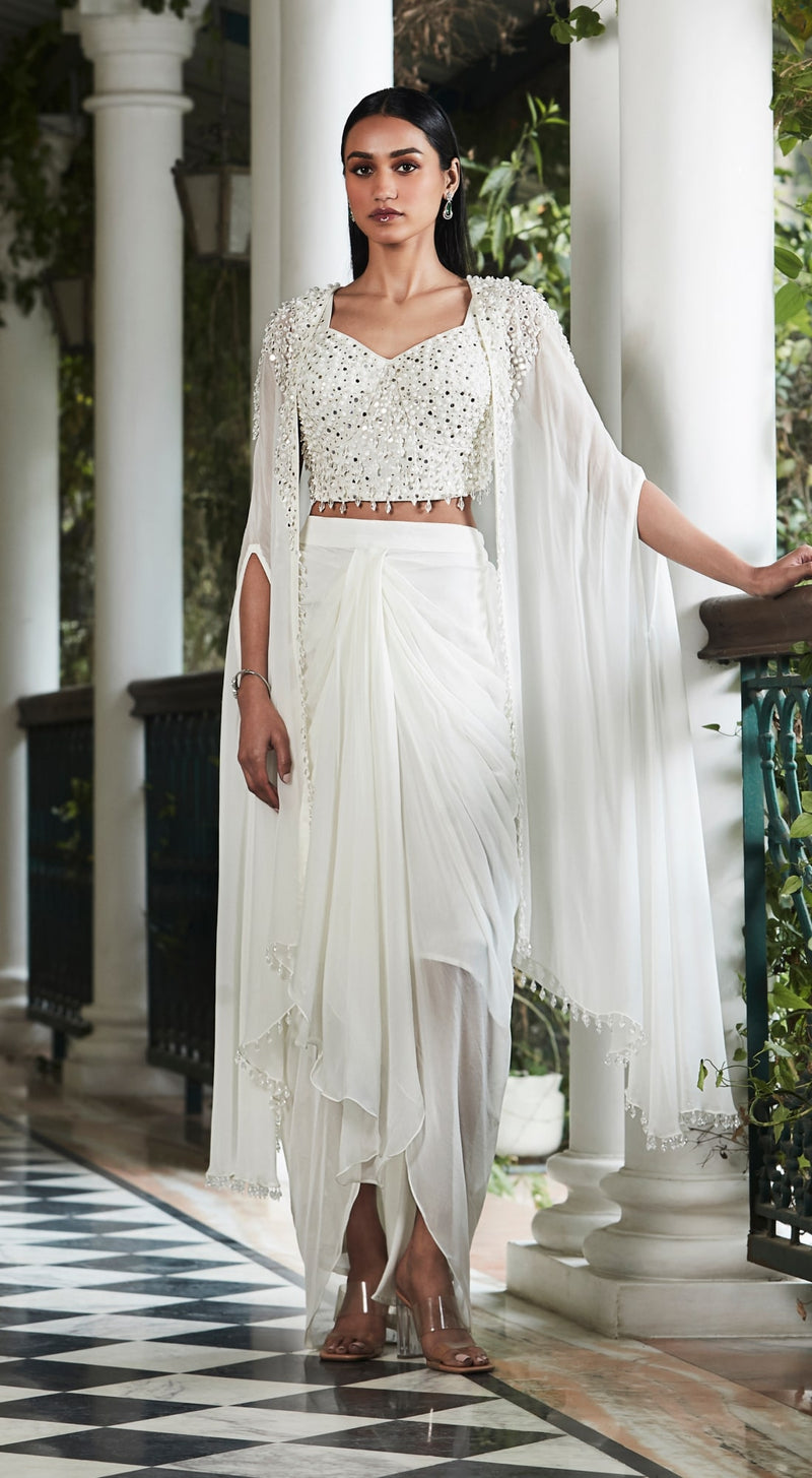 Ivory Embroidered Cape Set