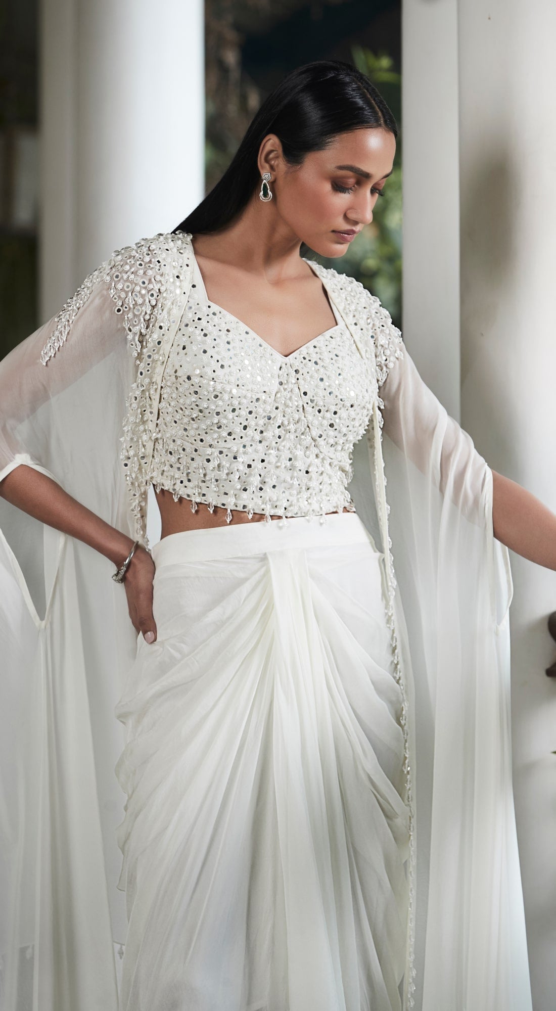 Ivory Embroidered Cape Set