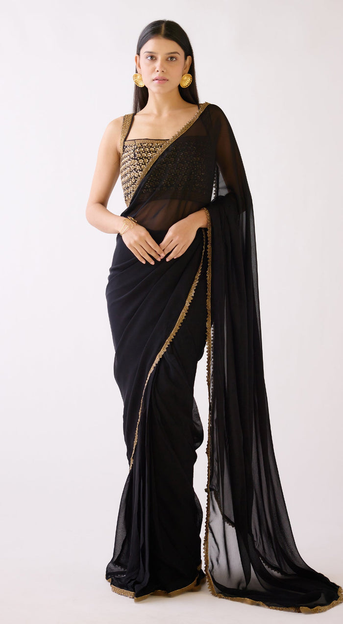 Black Sequins Embroidered Saree