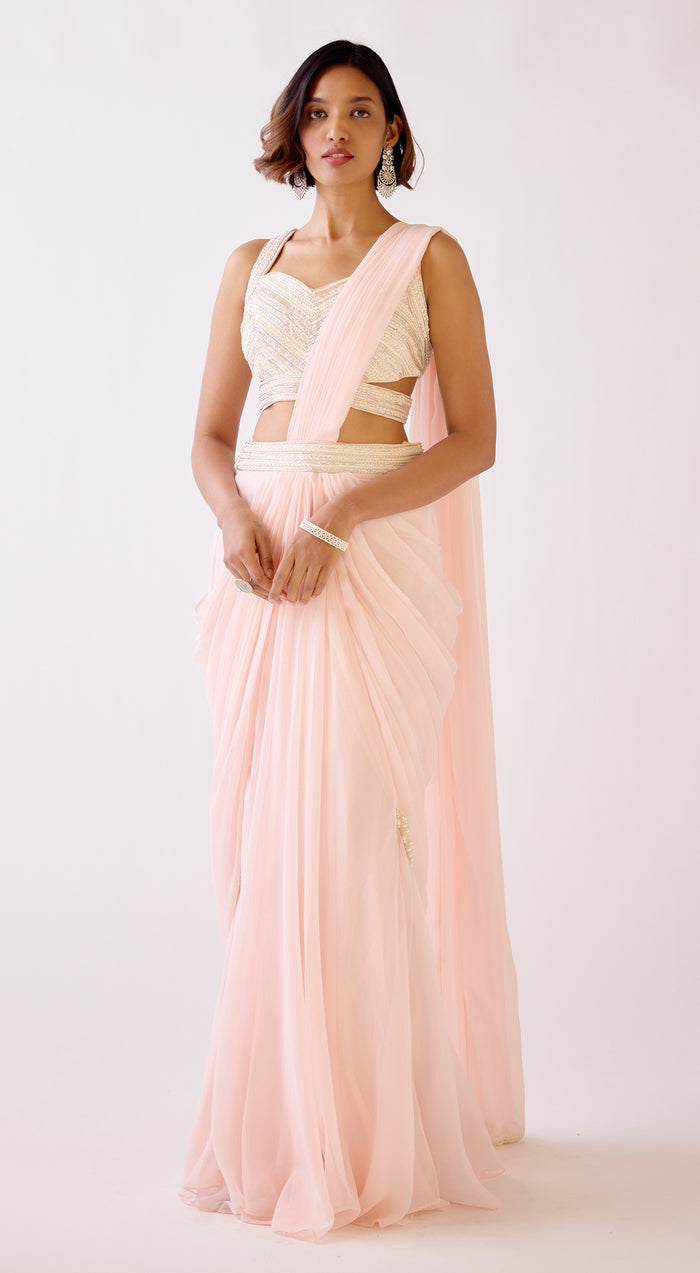 Peach Embroidered Saree